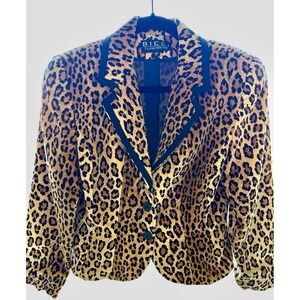 BICCI Florine Wachter Leopard Print Blazer Jacket Womens 10 Made USA Cotton